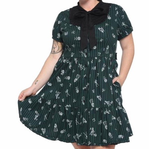 Disney Her Universe Haunted Mansion Green White Size 1X Ghosts Bride Bow Tie EUC